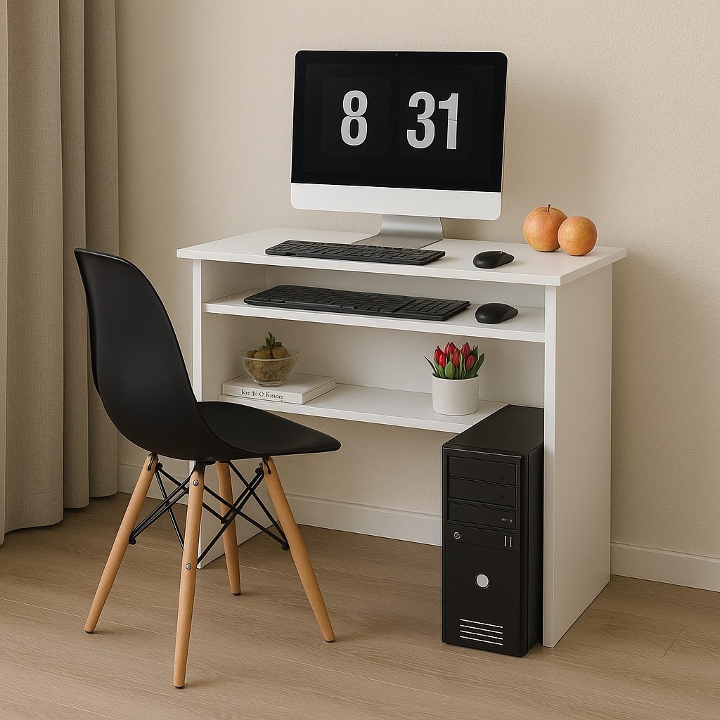 Mesa Escrivaninha Compacta com Cadeira Eames Preta Para Home Office Kit Escritório