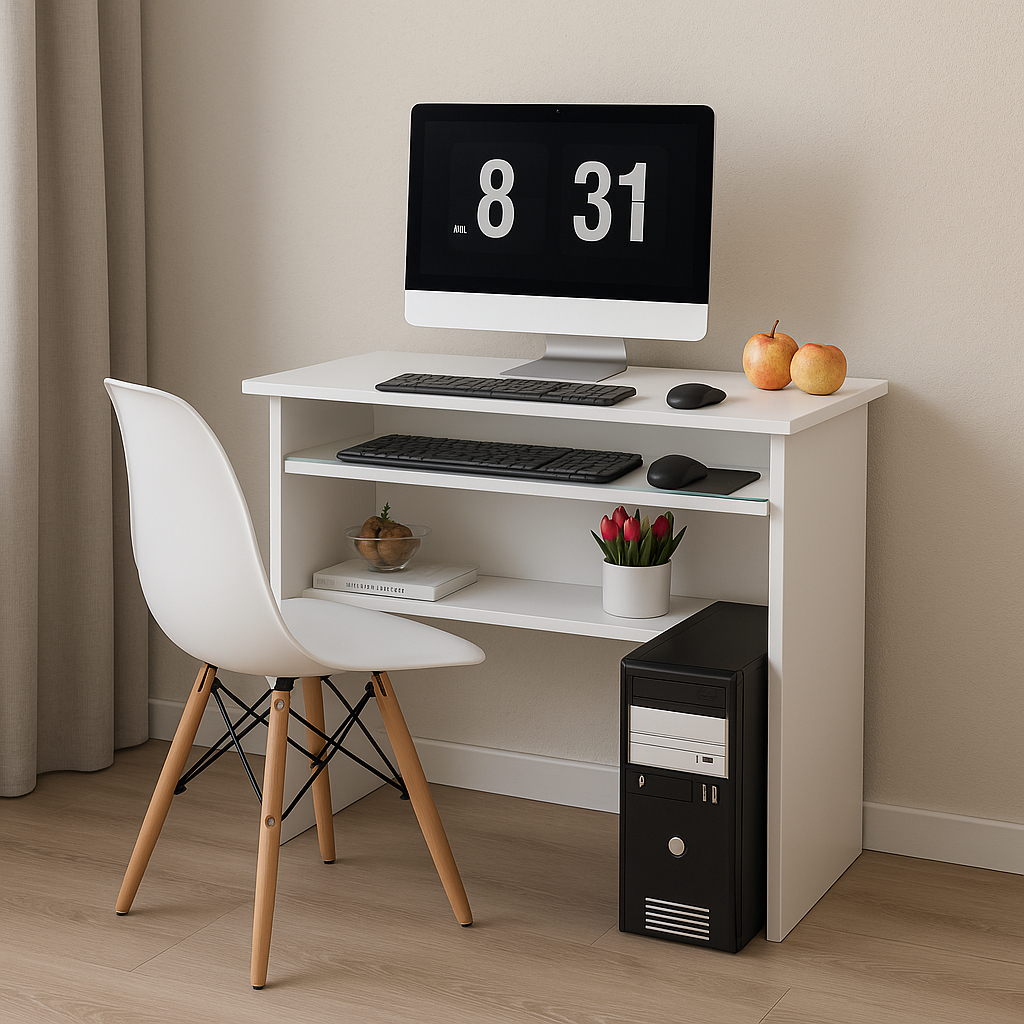 Conjunto Mesa de Escritório + Cadeira Eames Escandinava Branca Para Homeoffice Escritório