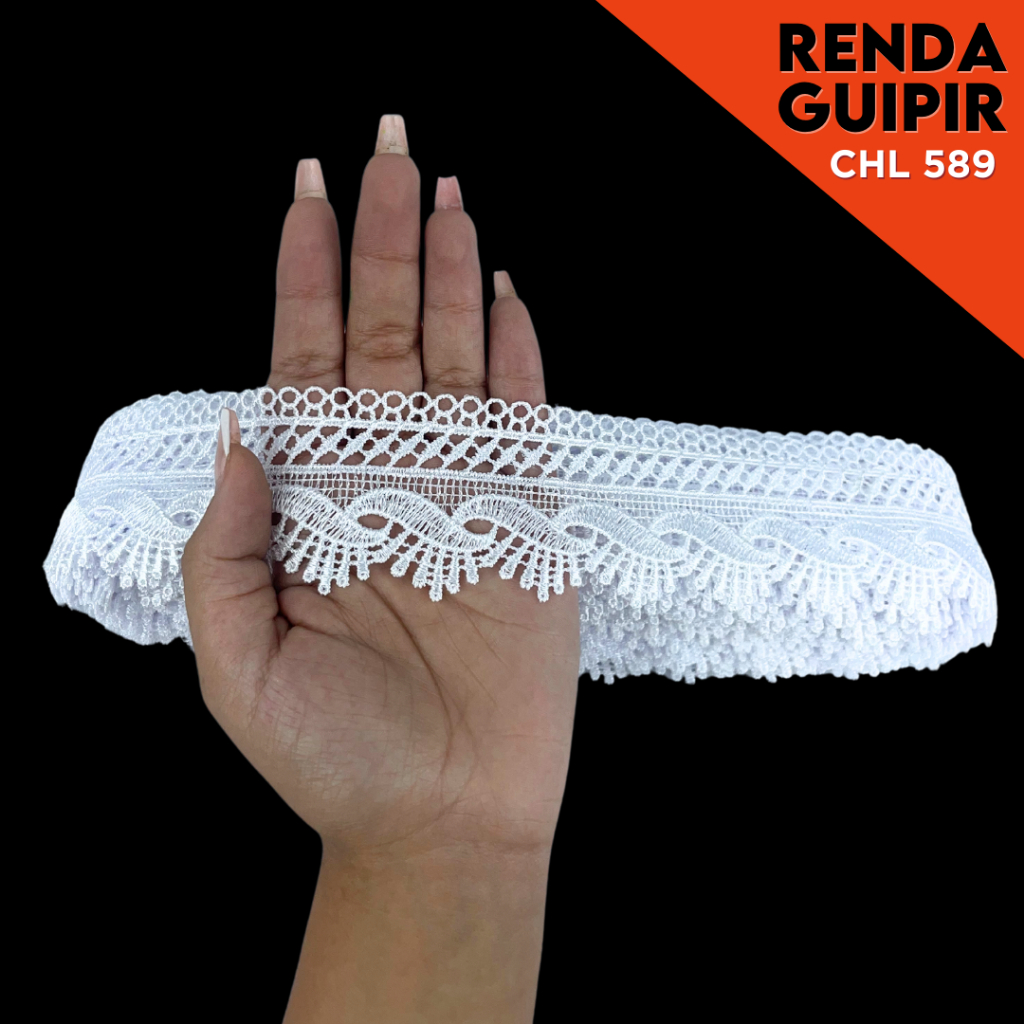 Renda Guipir 50mm Rolo com 13,7 Metros Acabamento Decorativo para Costura e Artesanato | CHL-589 |NL
