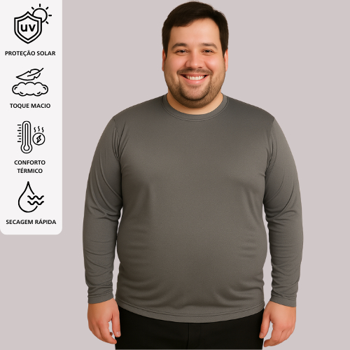 Camisa Térmica Masculina  Plus Size Proteção Uv 50+ Segunda Pele Camiseta Blusa Malha Fria Academia Manga Comprida