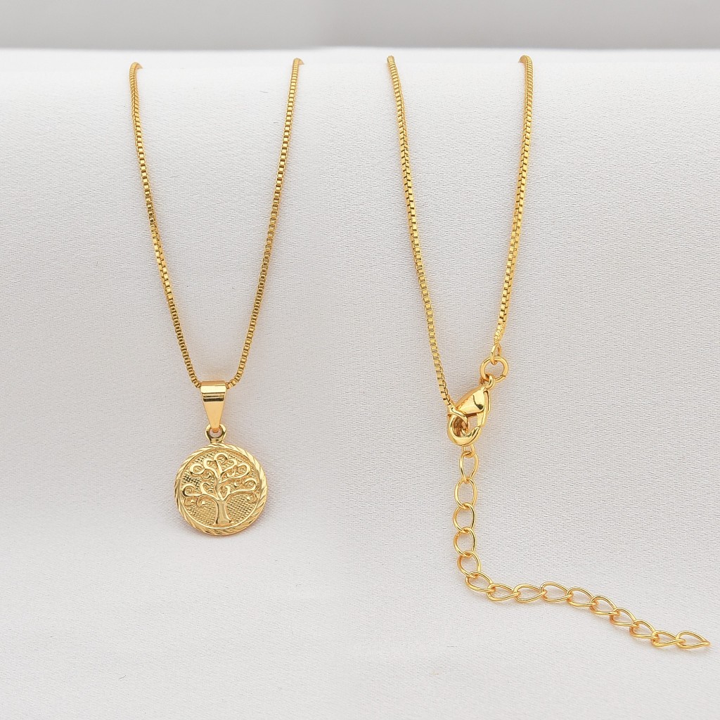 Colar Choker Feminino + Pingente Arvore da Vida Banhado a ouro 18k Corrente Folheada Blogueira