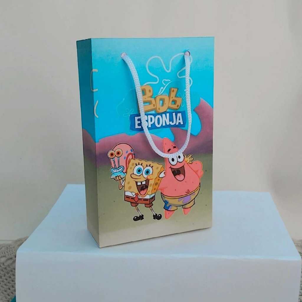 Kit Sacolinha Festa Infantil Personalizado BOB ESPONJA AZUL  Lembrancinhas  Aniversário  PEGUE E MONTE