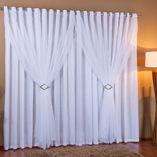 Cortina Luxo Voil com Forro em Microfibra Varios Tamanhos Cores Branca ou Palha em Oferta na Shopee