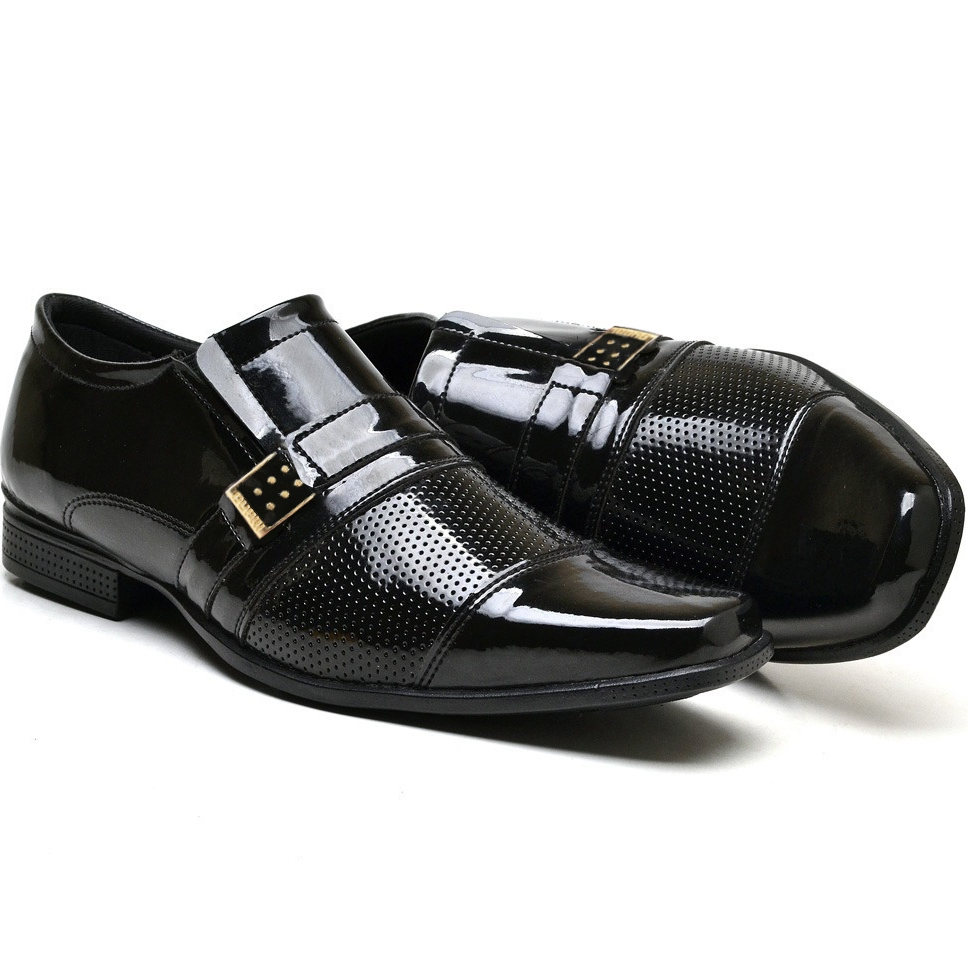 Sapato Social Masculino Preto Verniz Elegante e Confortável com Detalhe em Metal em Oferta na Shopee