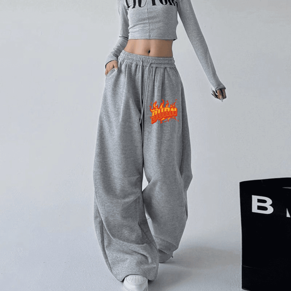 Moletom Calça Larga Urban Style Wide Leg Flanelada Premium Tendência Hip Hop Modelo Burn Fogo Grafite
