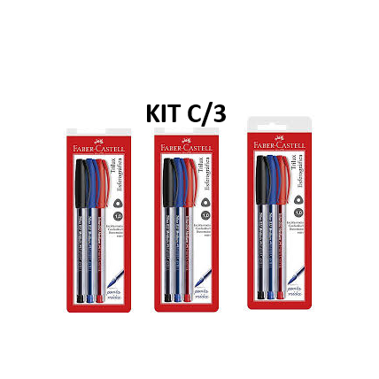 KIT COM 9 Caneta esferográfica Trilux azul/preto/vermelho 3 kits com 3un SM/032 Faber-Castell em Oferta na Shopee