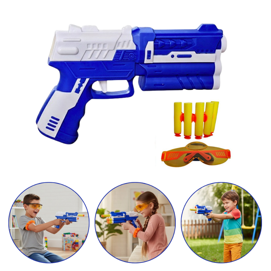 Pistola Arminha Lança Dardos Espuma Tipo Nerf Com Óculos Dardos Alvo Brinquedo Original