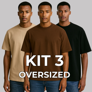 Kit 3 Camiseta Oversized Masculina Básica Premium Casual Moderna Streetwear Versátil em Oferta na Shopee