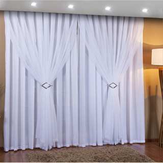 Cortina Para Trilho Suiço Simples Modelo Max Luxo Voil com Forro em Microfibra Varios Tamanhos Cores Branca ou Palha em Oferta na Shopee