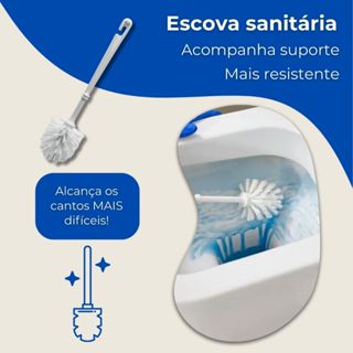 Escova Sanitária com Suporte Escolha entre 1 a 5 Unidades Alcança Todos os Cantos do Vaso Sanitário em Oferta na Shopee