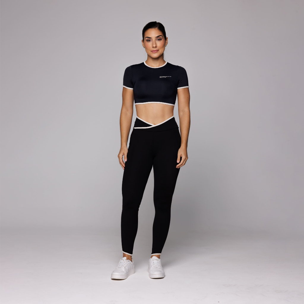 Conjunto Academia Kate Fitness Feminino Cropped com Manga e Calça Legging Cós Cruzado Coleção Duo em Oferta na Shopee