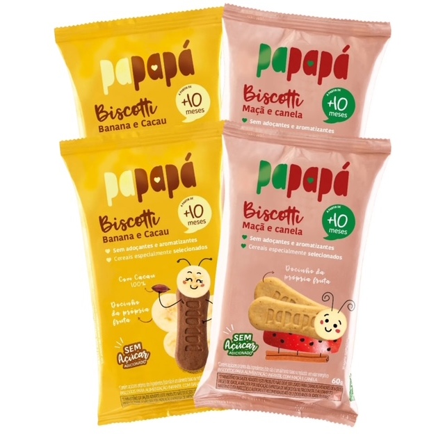 Kit Biscoito Infantil Biscotti - 2xBanana e Cacau & 2xMaçã e Canela - Papapá 60g +10Meses