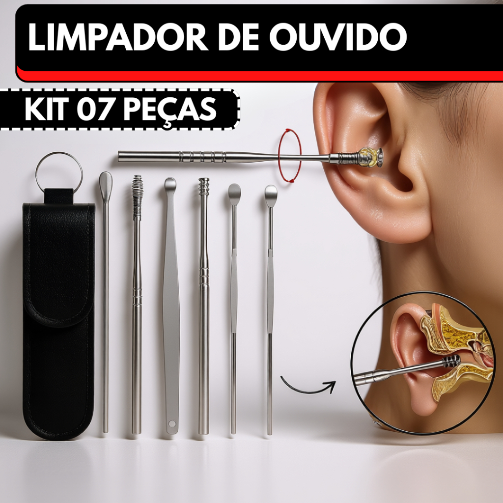 Kit 07 Peças Limpador de Ouvido Jogo Cotonete Orelha Aço Inoxidave Removedor de Cera com Estojo em Oferta na Shopee