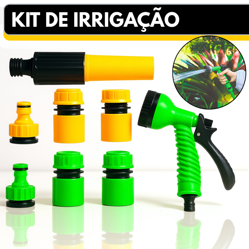 Kit Esguicho Pistola Irrigação Bico Ponteira Mangueira Engate Rápido Jardim Lavagem Carros Moto Rega Jardim Pulverizador