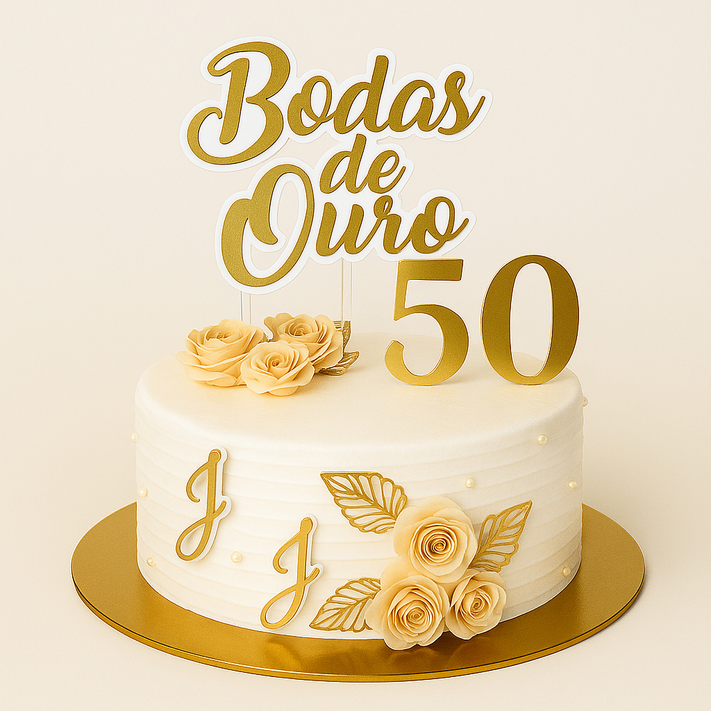 Topo de Bolo Casamento/Topo de Bolo 50 anos Bodas de Ouro/Topo de Bolo Bodas Personalizado