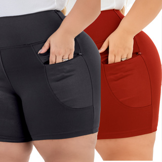 Kit 2 Bermudas Plus Size Leggings Cintura Alta Modeladora Com Bolso Ziper Do GG ao G4 em Oferta na Shopee