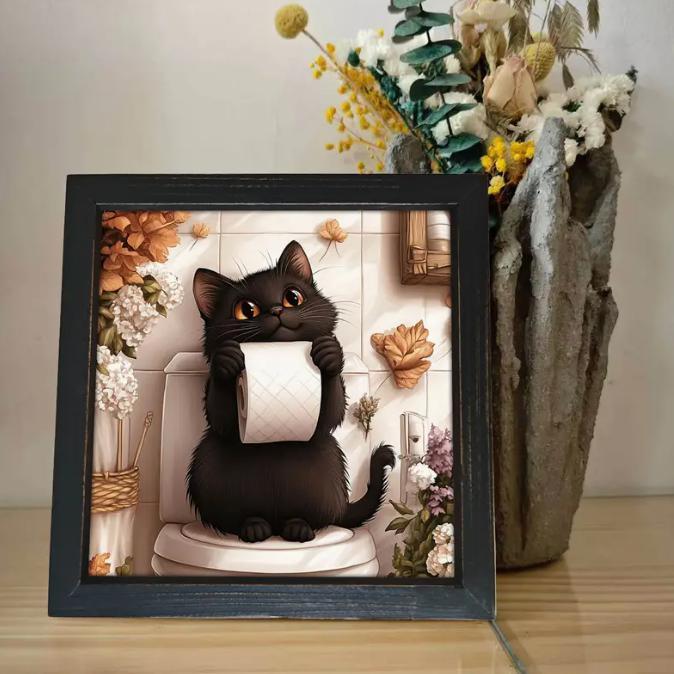 Placa Quadro Decorativo Gatinho Papel Higiênico Banheiro Lavabo Divertido Restaurante Gato Preto