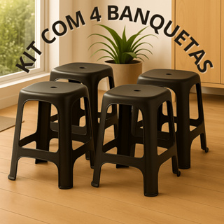 Kit de 4 Banqueta de Plástico Reforçada Preta Suporta Até 100 kgs Banquinho Banco em Oferta na Shopee
