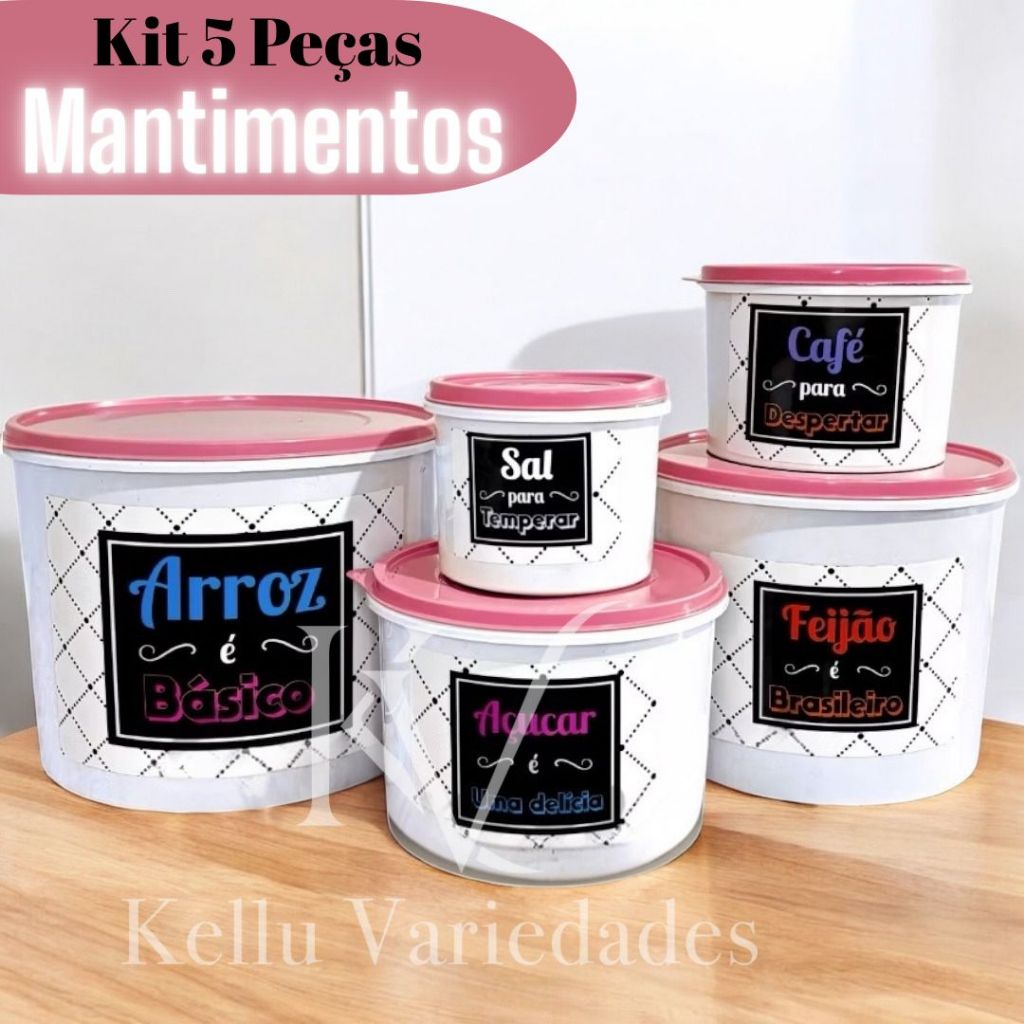 Kit Mantimentos Jogo 5 Peças Redondo De Plástico Armazenamento De Alimentos em Oferta na Shopee