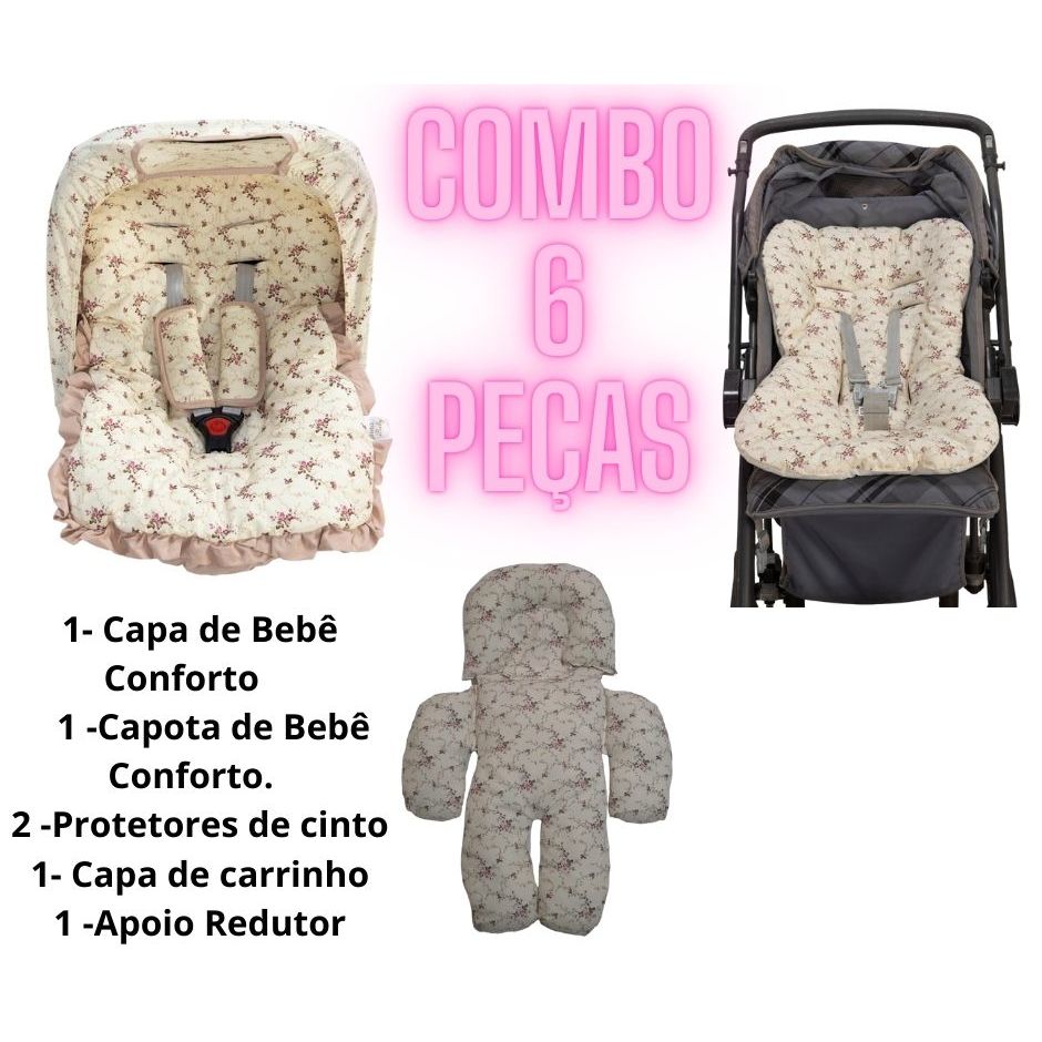 Combo Capa de Bebê Conforto + Capa de Carrinho + Apoio Redutor 100% Algodão Qualidade e Conforto para seu Bebê