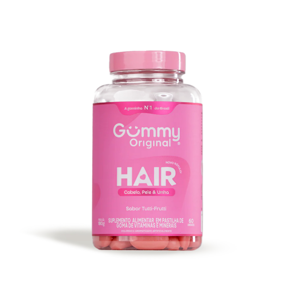 Gummy Hair Vitamina Cabelo Unhas 60 Gomas Tutti Frutti Crescimento Força Brilho Feminino Suplemento
