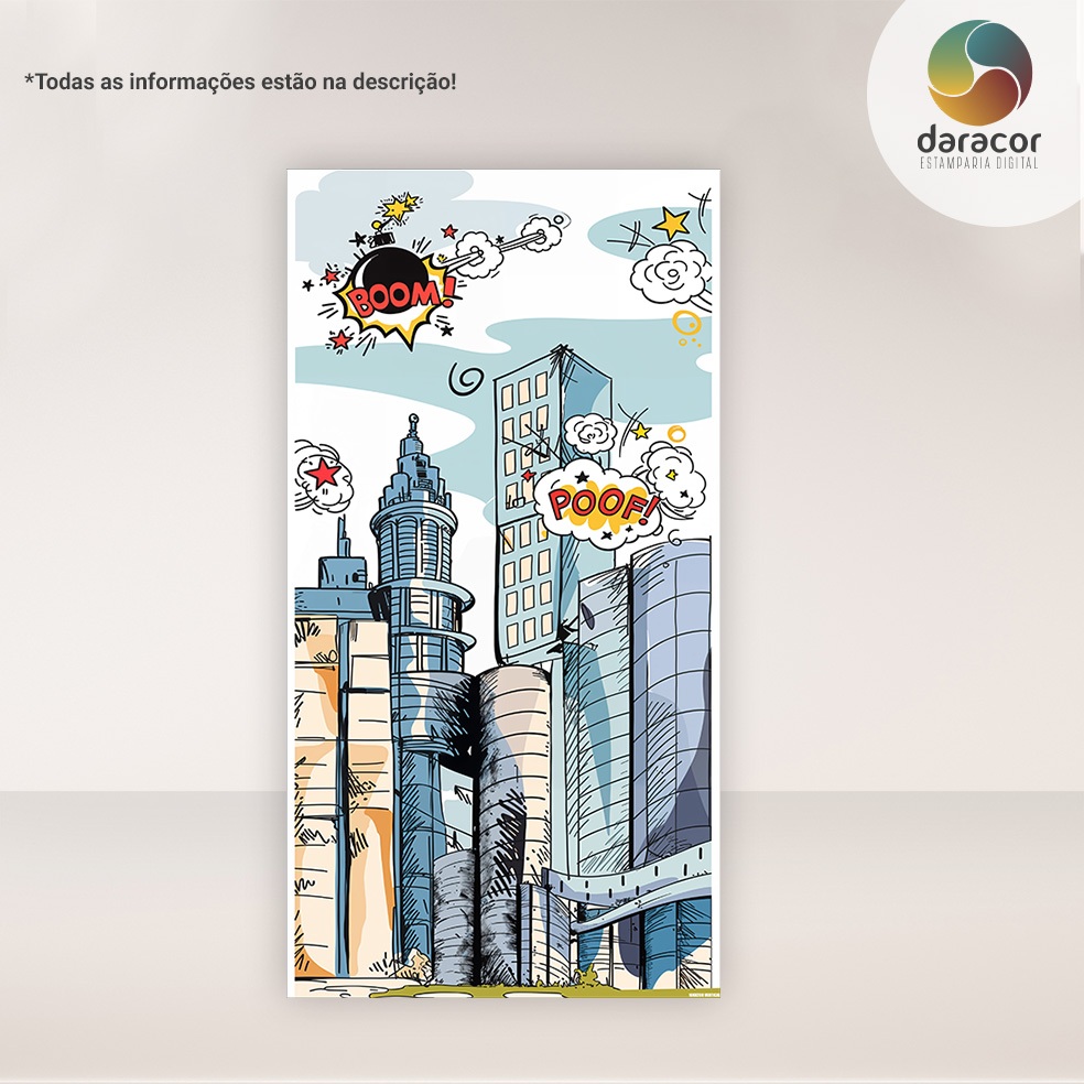 Painel Vertical  Predios comic 02  Face Única em Oferta na Shopee