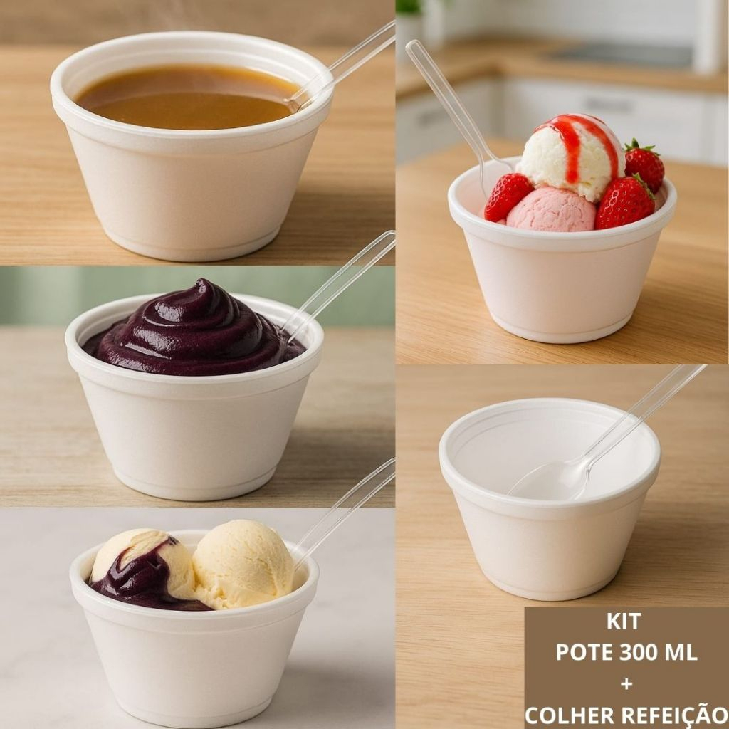 Pote Térmico 300ml Isopor com Colher Descartável Ultratherm Para Caldo Açaí Sorvete