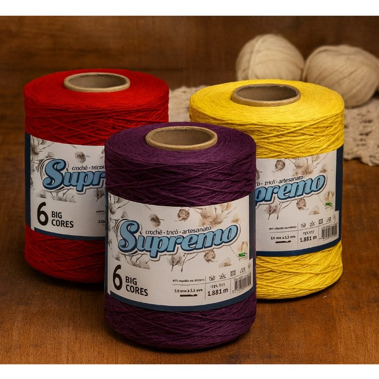 Barbante Supremo Big Cores Fio 6 1,8kg – Crochê, Tricô e Artesanato | Algodão 85% – Envio Imediato em Oferta na Shopee