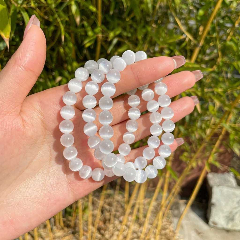 pulseira de selenita branca natural em Oferta na Shopee