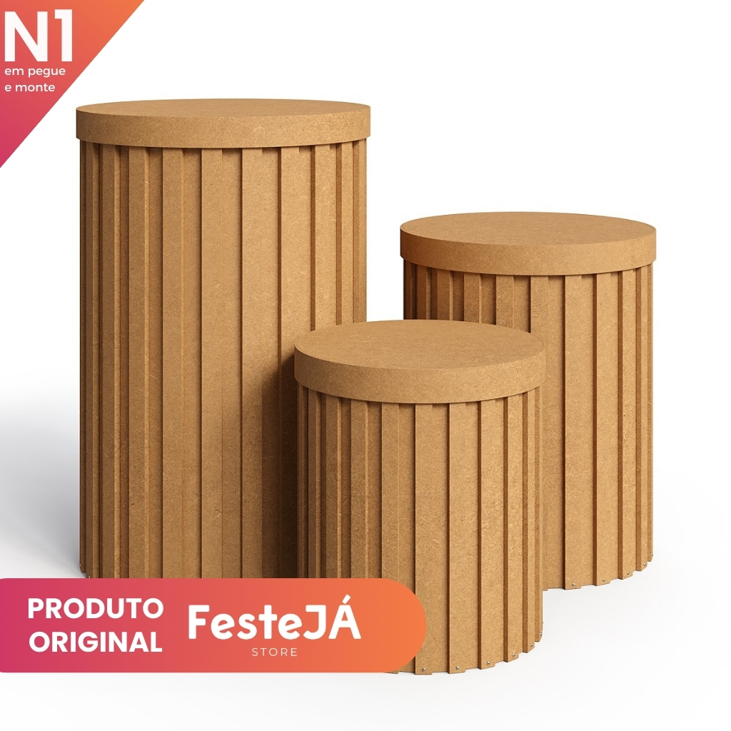 Trio Cilindros Ripado Pegue e Monte MDF Decoração Festa Evento Aniversário em Oferta na Shopee