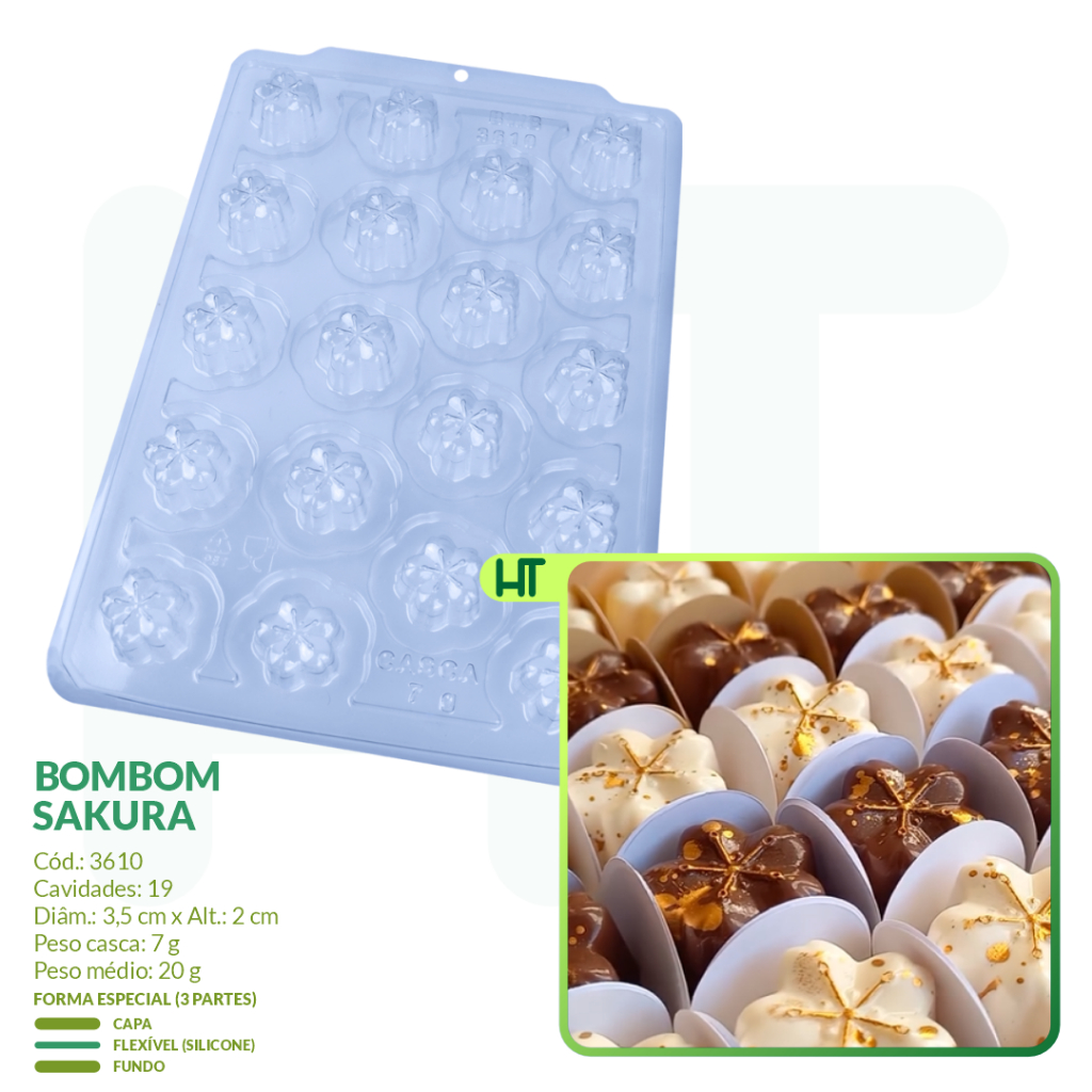Forma para Chocolate - Bombom Sakura 3610 BWB Flor de Cerejeira - Forma de 3 Partes Semiprofissional em Oferta na Shopee