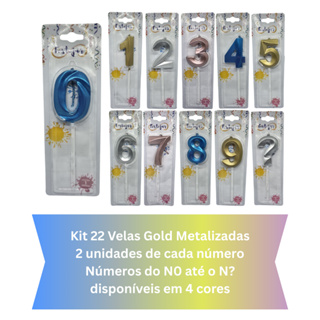 Kit 22 Velas de aniversário Gold Palito Metalizada - 4 Cores disponíveis em Oferta na Shopee