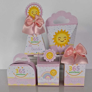 PEGUE E MONTE - KIT FESTA CAIXINHA PERSONALIZADAS LEMBRANCINHA 365 SORRISOS ROSA em Oferta na Shopee