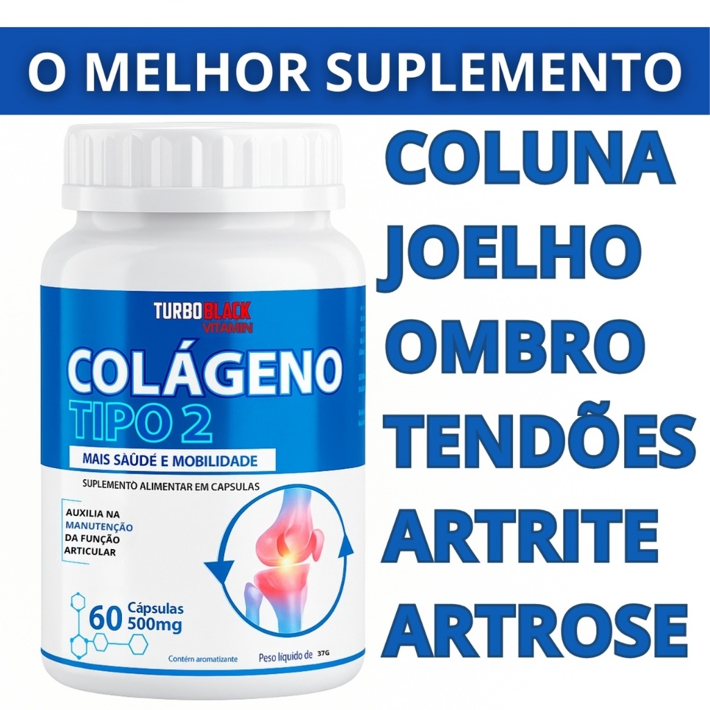 Colágeno Tipo 2 Não Desnaturado 40 mg Premium para Tendões Articulação Cartilagem Joelho Artrite