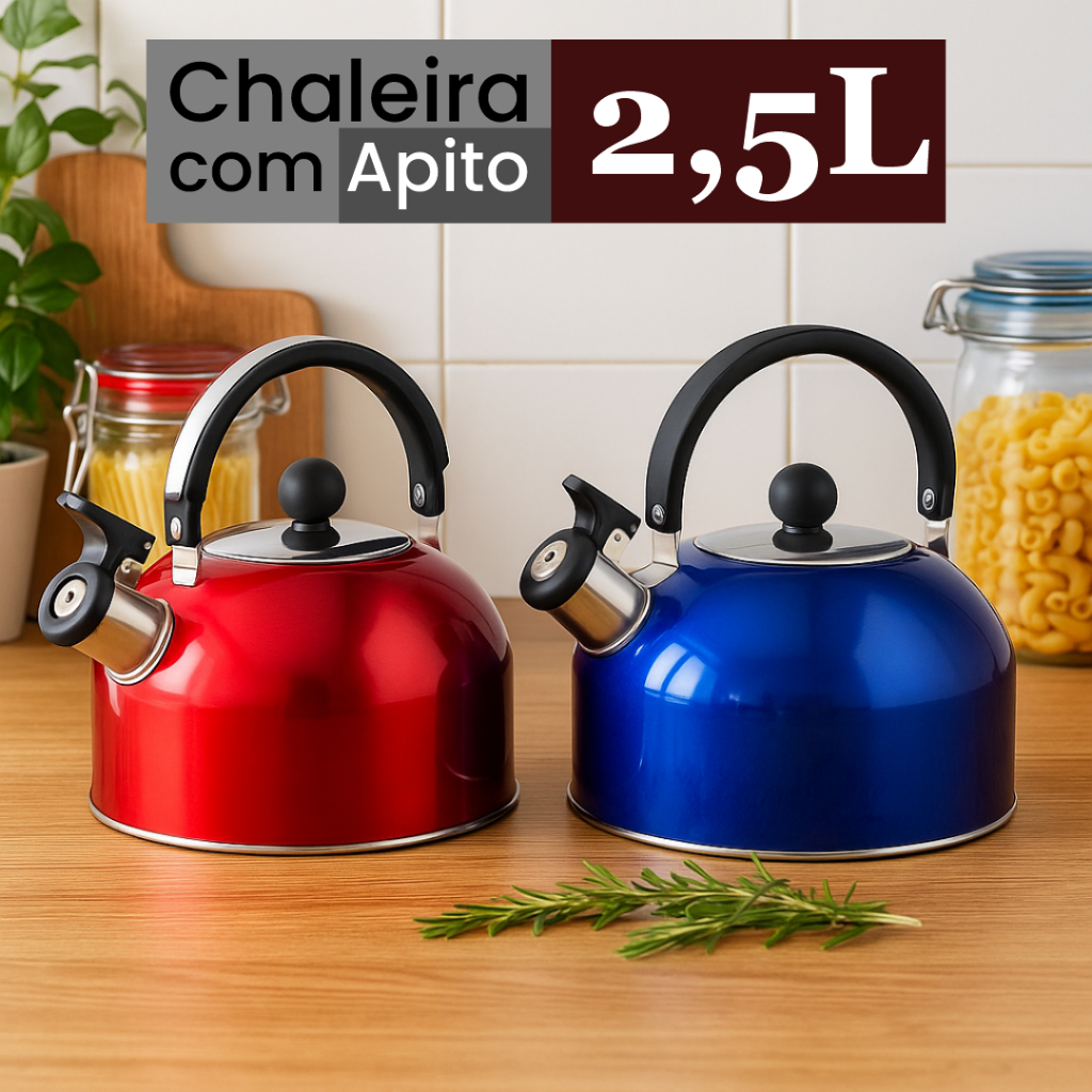 Chaleira de Fogão Inox 2,5 Litros Com Apito Tampa Alça Não Esquenta Cozinha Terere