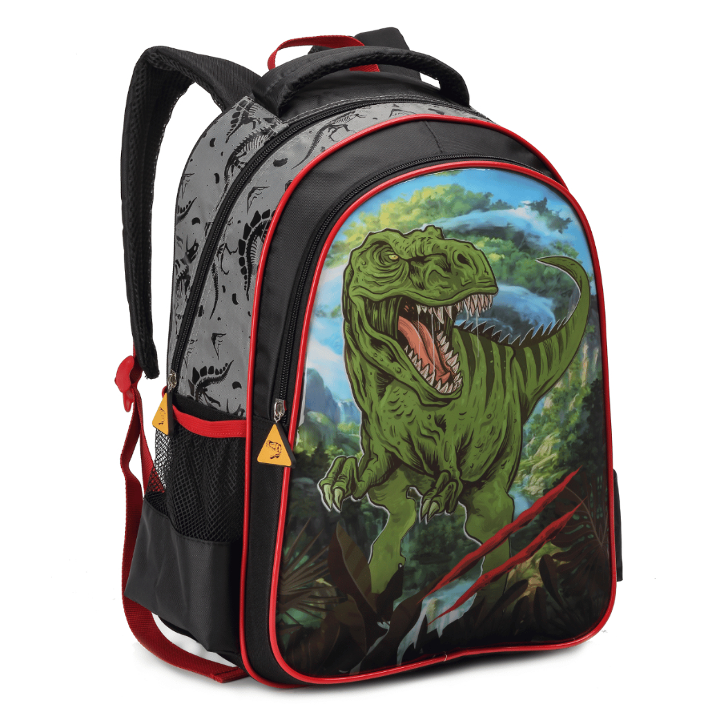 Mochila Escolar Grande Infantil Aça Acolchoada Costas Dinossauro T-Rex Menino