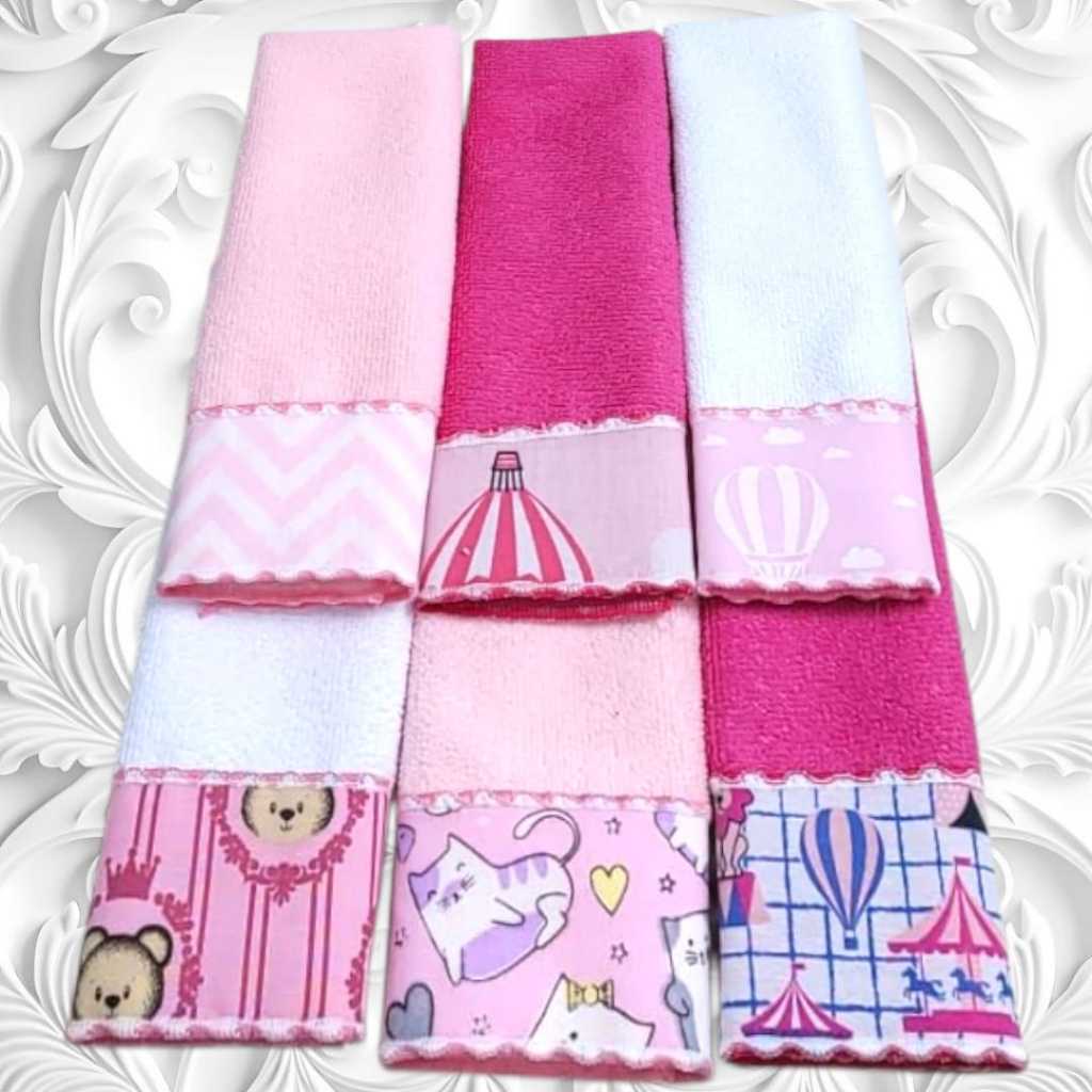 Kit Toalha Ombro e Boca Babete 06 Unidades Overlocado e Tecido Com Estampas Variadas Toalhas Coloridas em Oferta na Shopee