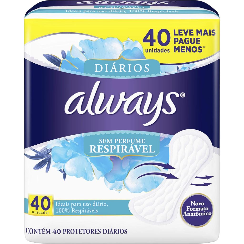 Protetor Diário Always Respirável Sem Abas Sem Perfume Com 40 Unidades em Oferta na Shopee