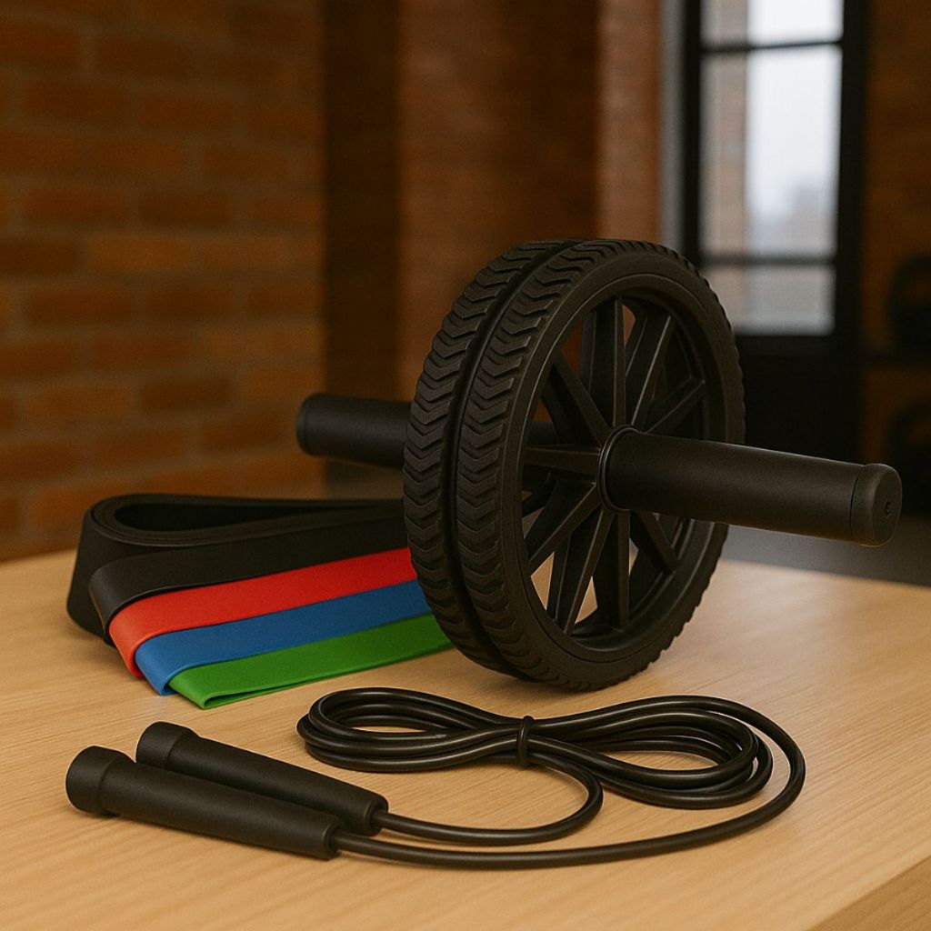 Roda Abdominal Funcional Kit 5 Mini Band Elásticas Corda de Pular Emagrecimento Treino em Casa Lançamento Envio Imediato