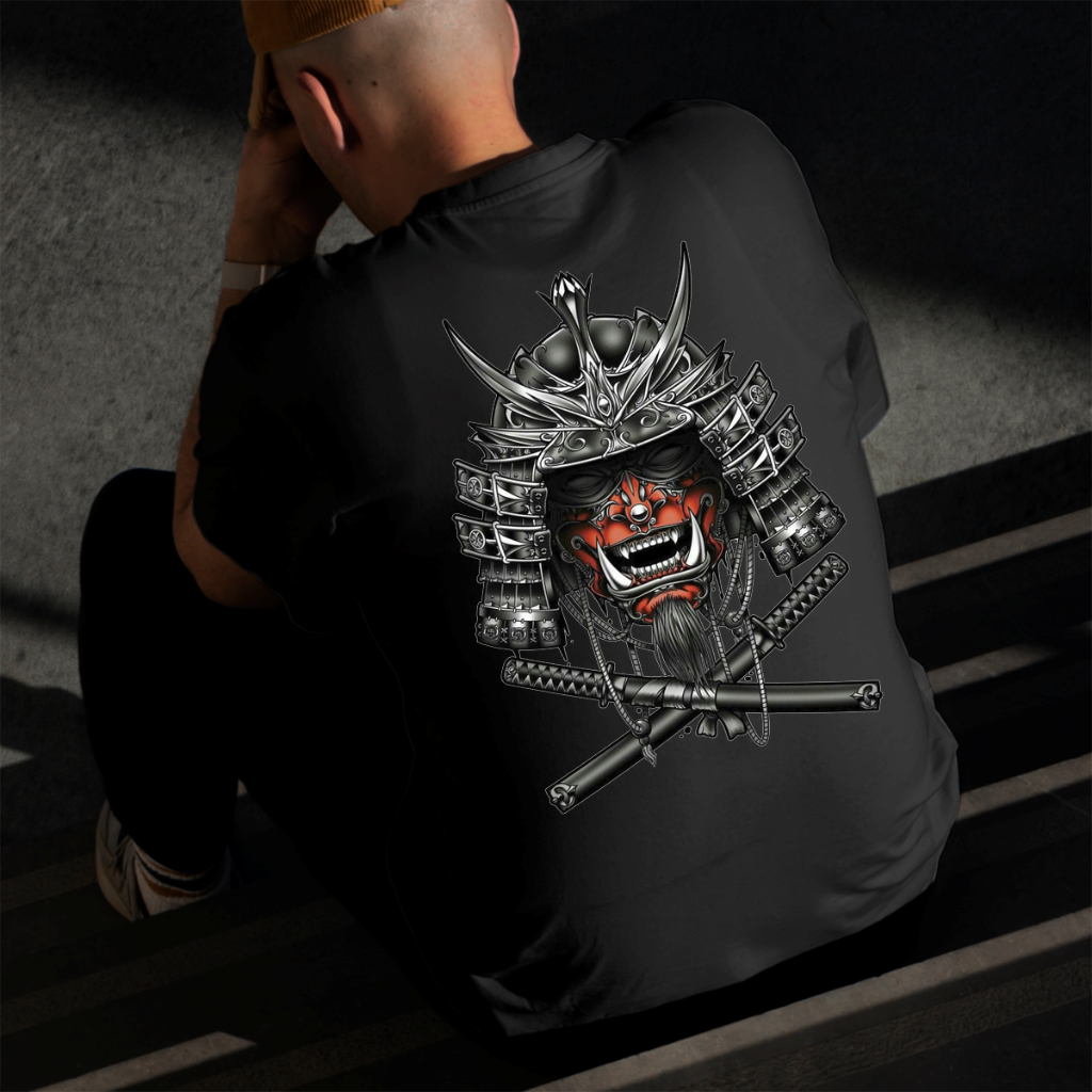Camiseta Masculina Estampada Samurai 100% Algodão Estilo Conforto Diário Do Tamanho P ao GG