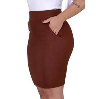 Saia Secretária Executiva Evangélica Moderna lycra Bolsos em Oferta na Shopee