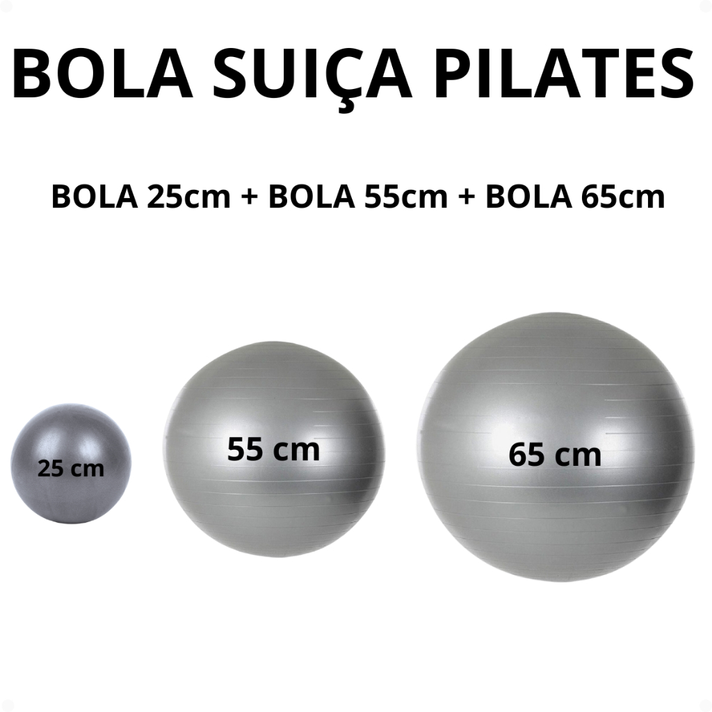 Kit Bola Ginastica Suiça Pilates 25 + 55 + 65 Cm Fisioterapia Gestante Academia Yoga Funcional Abs
