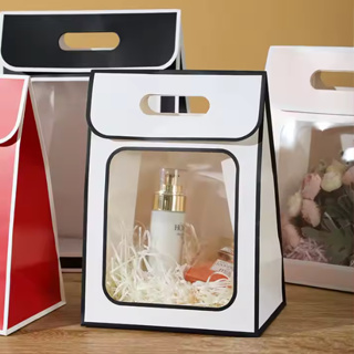 Kit Sacola Luxo de Presente com Visor e Alça - Fechamento com Lacre de Tecido Escolha Quantidade em Oferta na Shopee