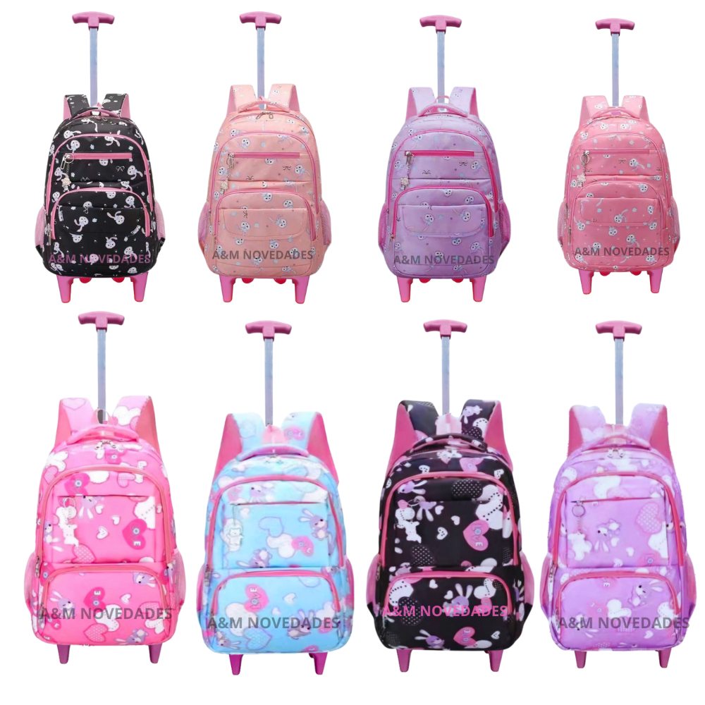 MOCHILA  FEMENINA COM  RODINHA ESTAMPADO ESCOLAR DE  NYLON IMPERMEAVEL TOP em Oferta na Shopee