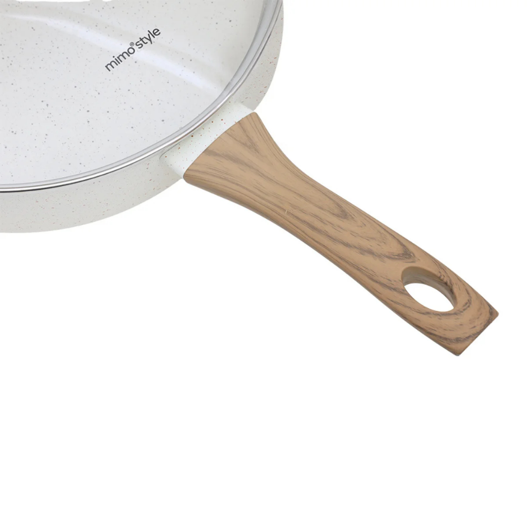 Detalhes do Frigideira de Mármore Indução e Gás Antiaderente Ceramica Fundo Grande 28cm Com Tampa Style Cook Mimo Style