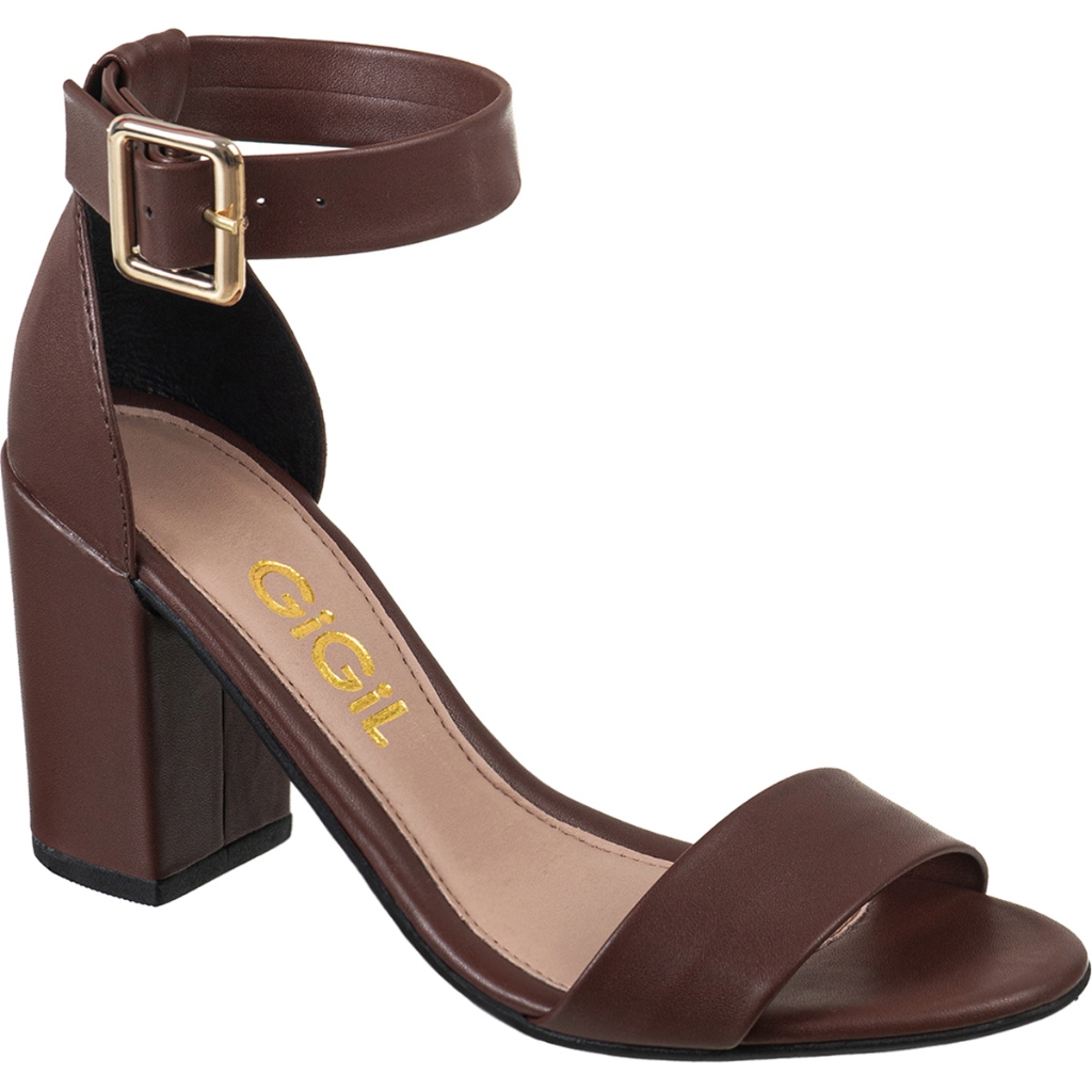 Sandália Feminina Salto Alto Bloco Tira no Tornozelo Traseiro Fechado Elegante GiGiL em Oferta na Shopee