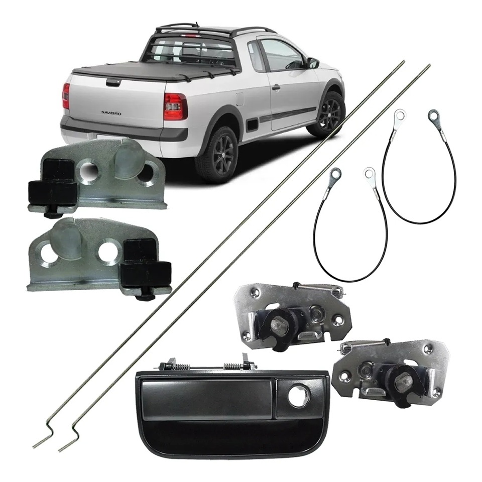 Kit Haste Fechadura Batente Cabo Maçaneta Caçamba Saveiro G5 G6 2008 2009 2010 A 2015 2016