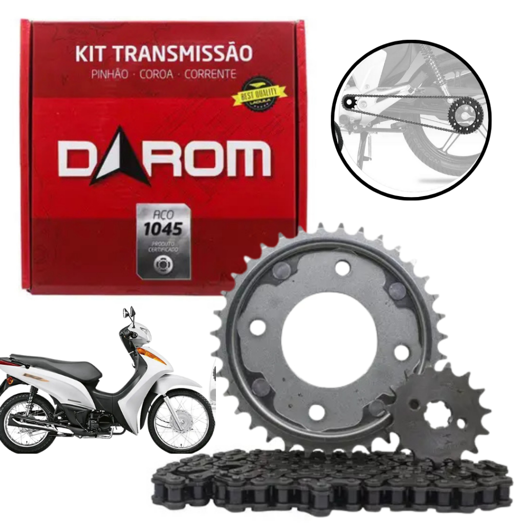 Kit Relação Transmissão Tração Biz 100 98-99-2000-2001-2002-2003-2004-2005\ Darom\ Modelo Original