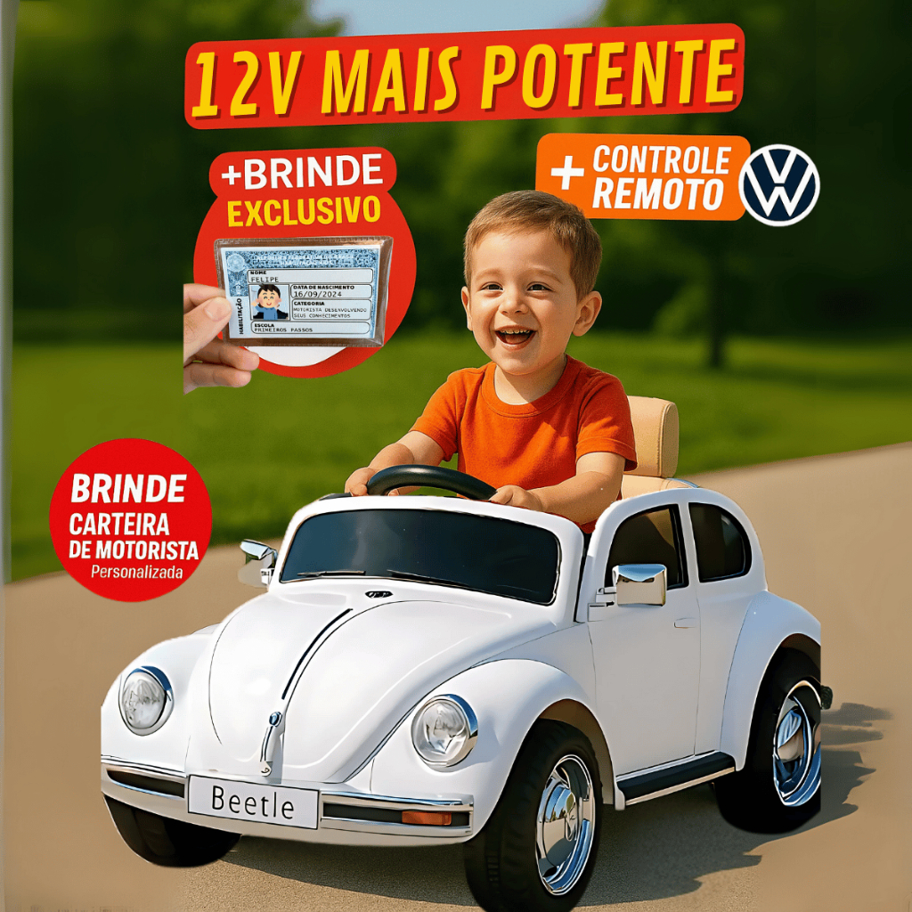 Mini Carro Elétrico Infantil VW Fusca Beetle 12V