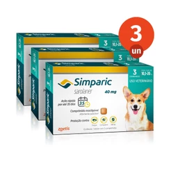 Kit 3 Simparic Antipulgas e Carrapatos para Cães de 10,1 a 20kg 3 Comprimidos 40mg Zoetis